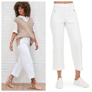 SPANX StretchTwill Cropped Wide‎ Leg Pull On Pants In Bright White Sz Small Tall